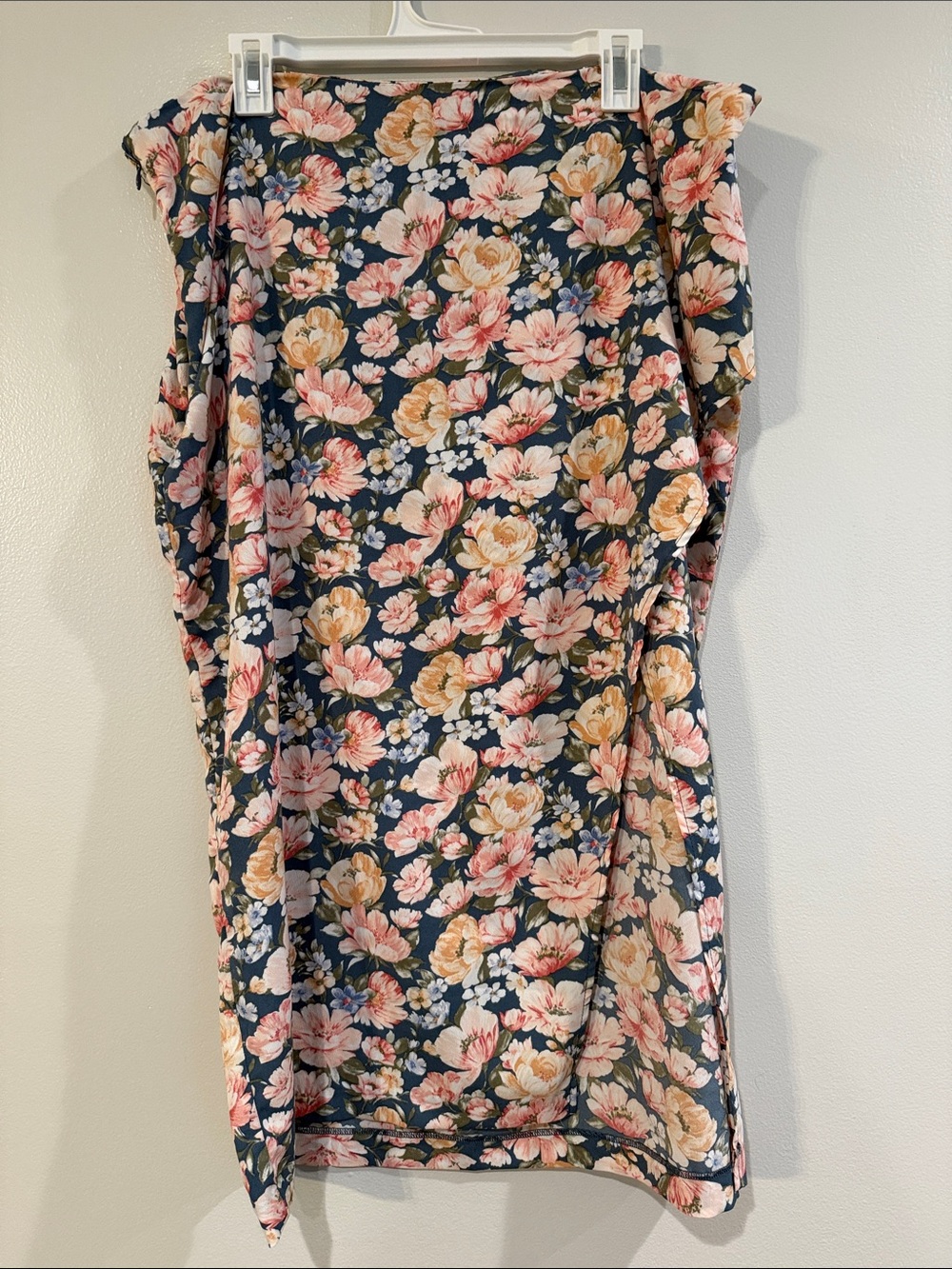 Abercrombie & Fitch Navy Floral Midi Skirt with Pink & Peach Blooms